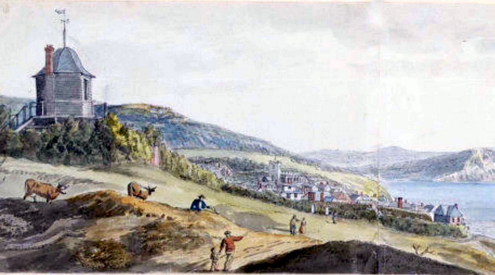 Lyme Regis, de Charmouth, Dorset, de Uma viagem pela Grã-Bretanha  empreendida entre os anos 1814 e 1825 (aquatint)