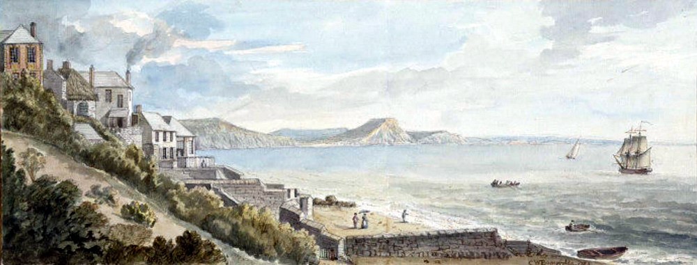 Lyme Regis, de Charmouth, Dorset, de Uma viagem pela Grã-Bretanha  empreendida entre os anos 1814 e 1825 (aquatint)